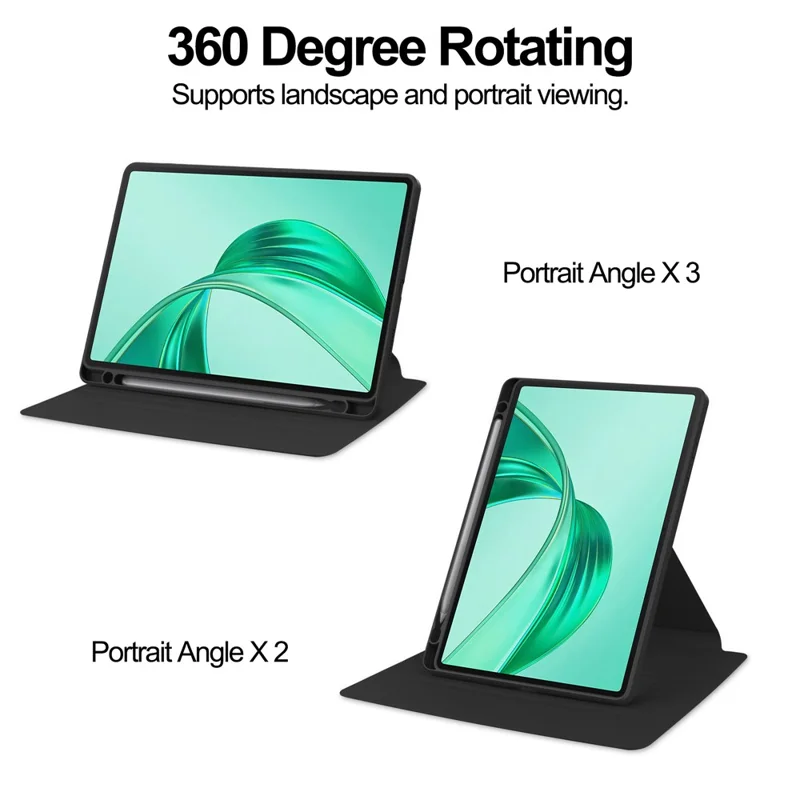 For Honor Pad X8a Case 360 Degree Rotary Stand PU Leather+Acrylic Tablet Cover (Without Keyboard) - Black
