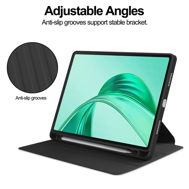 For Honor Pad X8a Case 360 Degree Rotary Stand PU Leather+Acrylic Tablet Cover (Without Keyboard) - Black