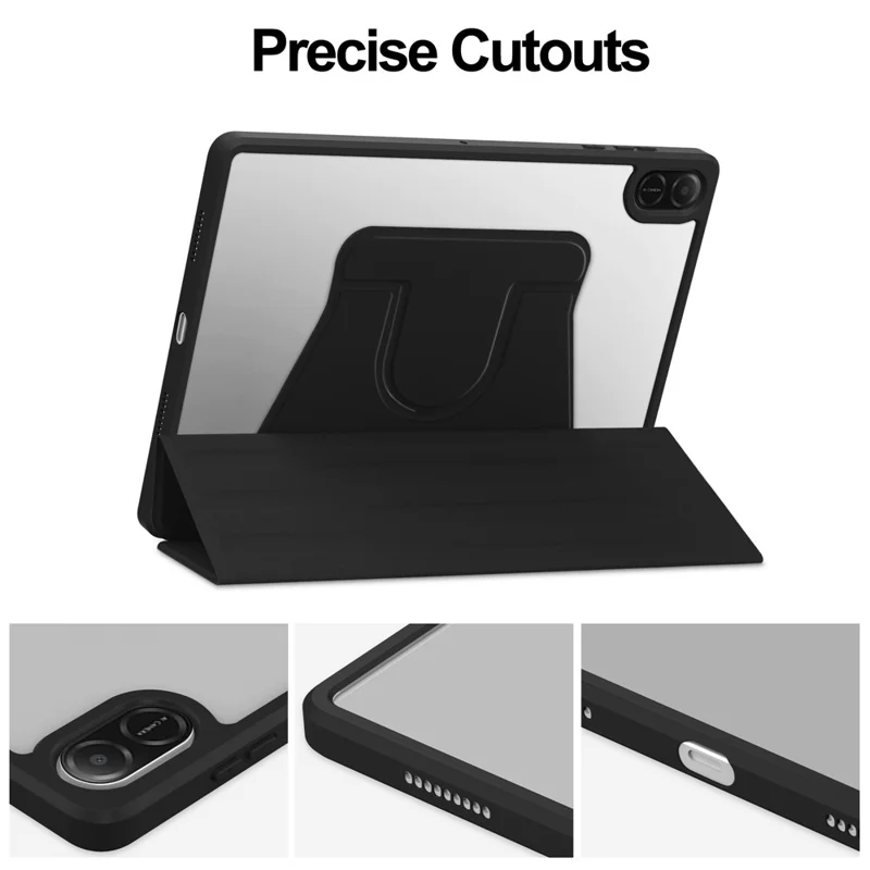 For Honor Pad X8a Case 360 Degree Rotary Stand PU Leather+Acrylic Tablet Cover (Without Keyboard) - Black