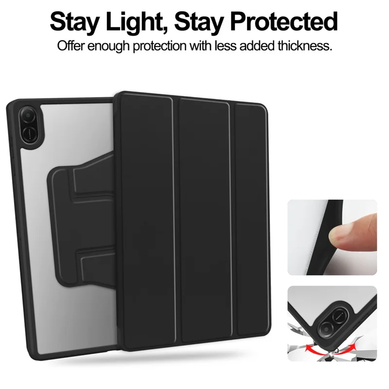 For Honor Pad X8a Case 360 Degree Rotary Stand PU Leather+Acrylic Tablet Cover (Without Keyboard) - Black