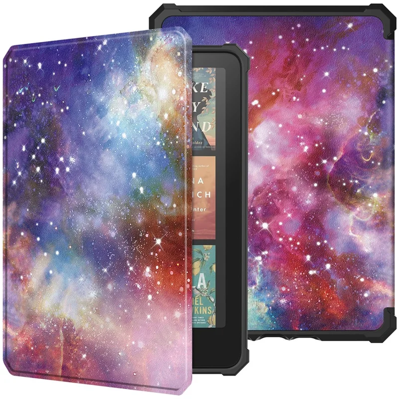 For Amazon Kindle Paperwhite (2024) / Kindle Colorsoft Case Pattern Print TPU+ PU E-Reader Cover - Galaxy