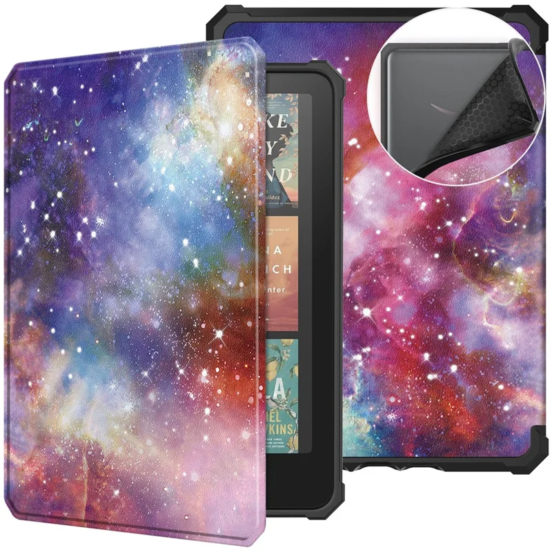 For Amazon Kindle Paperwhite (2024) / Kindle Colorsoft Case Pattern Print TPU+ PU E-Reader Cover - Galaxy