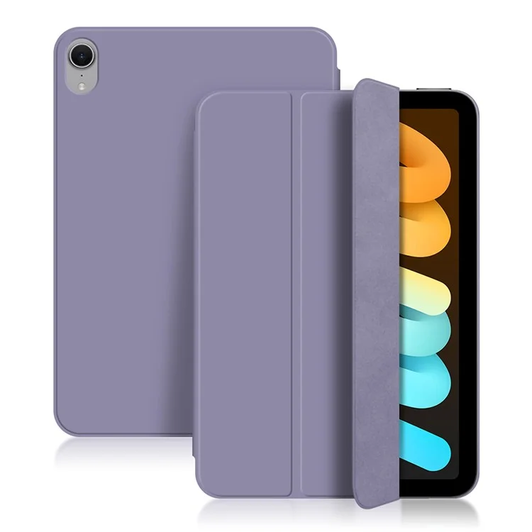 For iPad mini (2024) Case Magnetic Attachment PU Leather Tri-Fold Stand Shockproof Cover - Purple