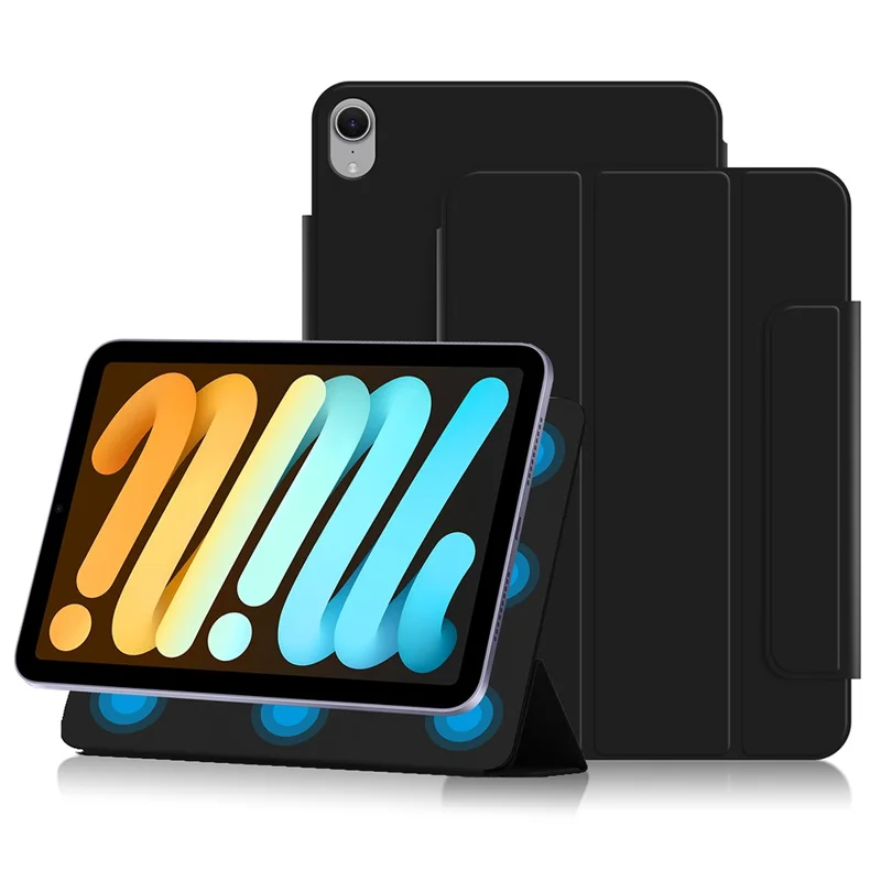 For iPad mini (2024) Stand Case Shockproof Magnetic PU Leather Flip Tablet Cover - Black