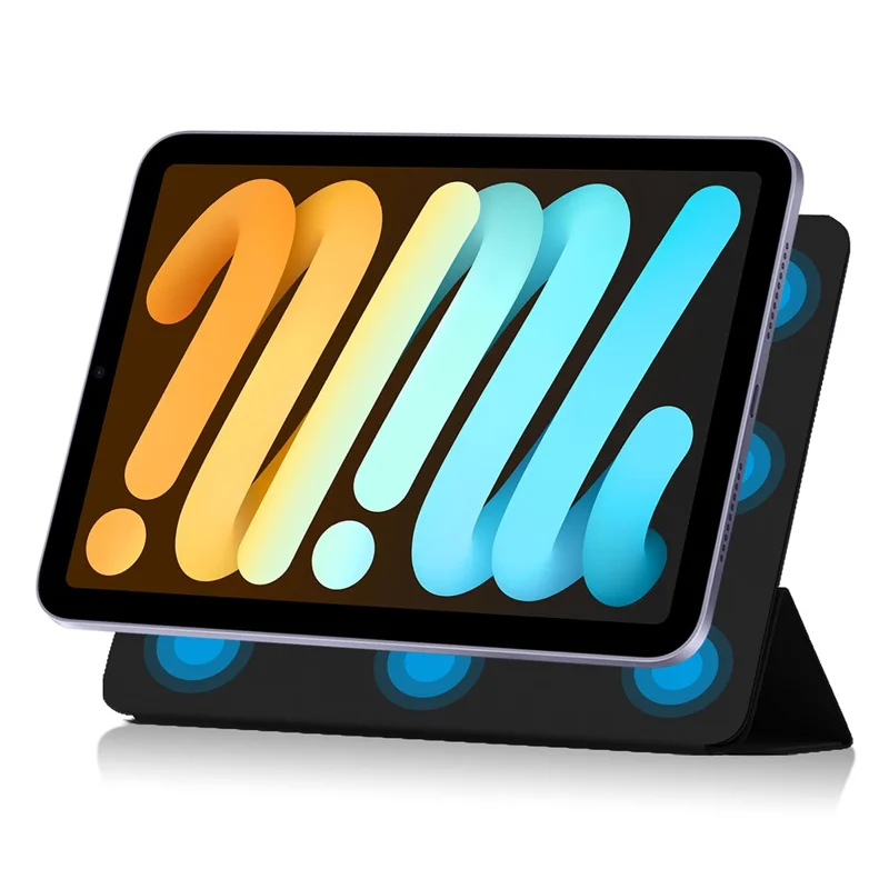 For iPad mini (2024) Stand Case Shockproof Magnetic PU Leather Flip Tablet Cover - Black