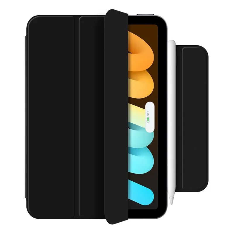 For iPad mini (2024) Stand Case Shockproof Magnetic PU Leather Flip Tablet Cover - Black