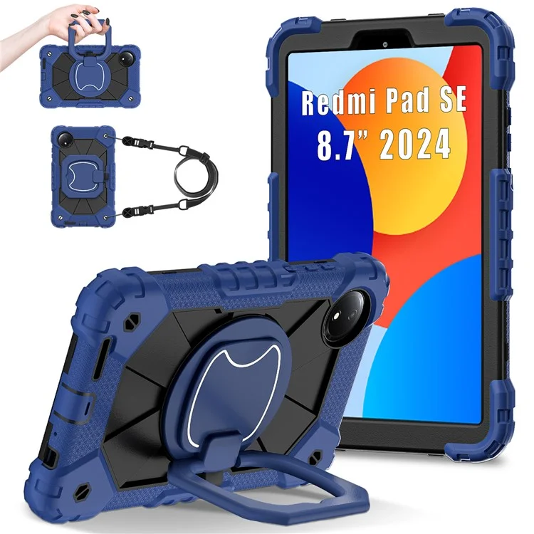 Housse de tablette en silicone et PC avec support pour Xiaomi Redmi Pad SE 4G 8,7 pouces - Bleu marine / Noir