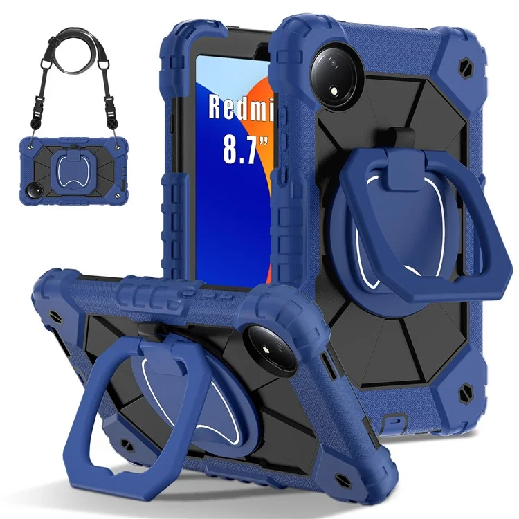 Housse de tablette en silicone et PC avec support pour Xiaomi Redmi Pad SE 4G 8,7 pouces - Bleu marine / Noir