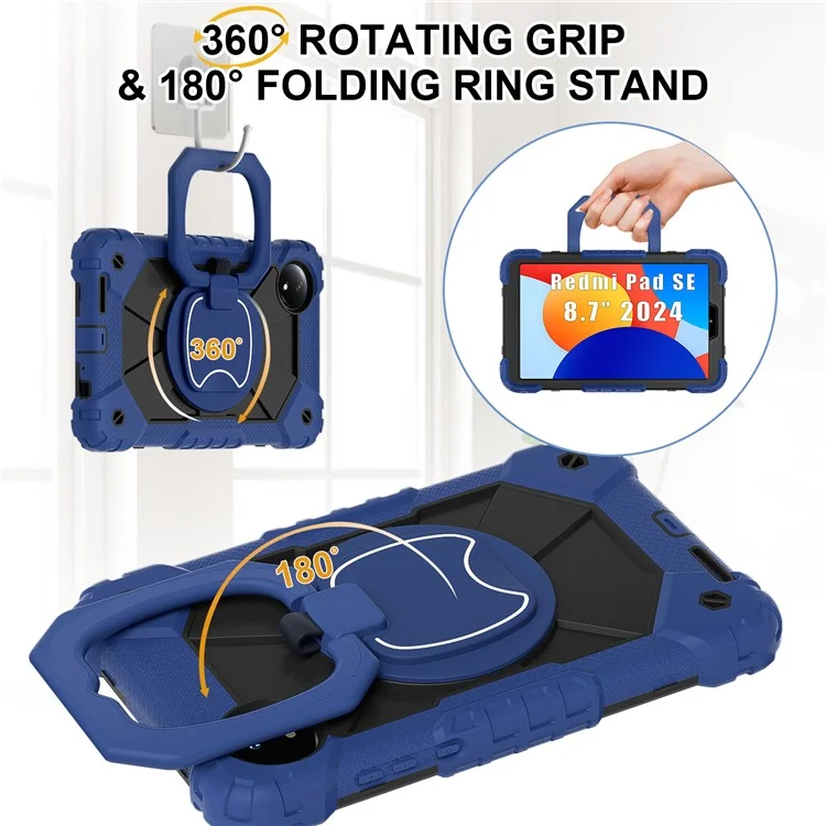 Housse de tablette en silicone et PC avec support pour Xiaomi Redmi Pad SE 4G 8,7 pouces - Bleu marine / Noir