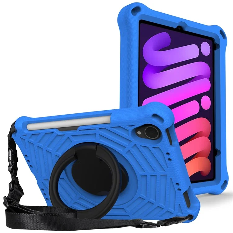 For iPad mini (2024) / mini (2021) Anti-Scratch EVA Case with Shoulder Strap Kickstand Protective Cover Shockproof Tablet Case - Blue