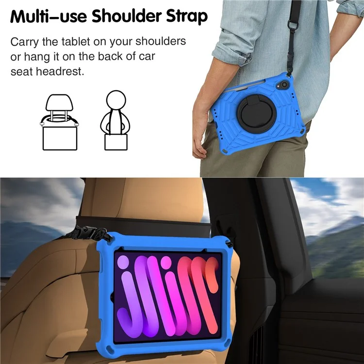 For iPad mini (2024) / mini (2021) Anti-Scratch EVA Case with Shoulder Strap Kickstand Protective Cover Shockproof Tablet Case - Blue