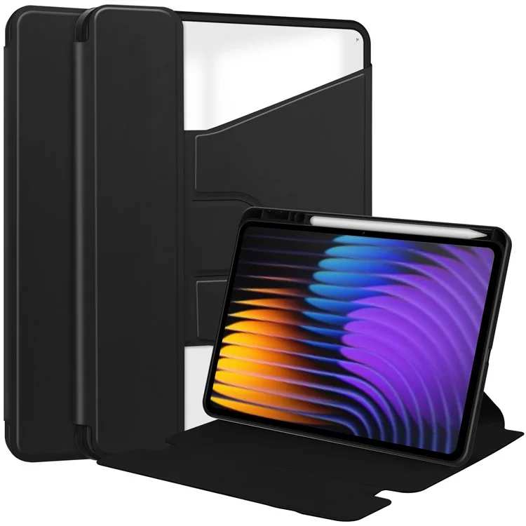 Custodia per Xiaomi Pad 7 con supporto rotante a 360° in pelle PU+copertura in acrilico per tablet (senza tastiera) - Nero