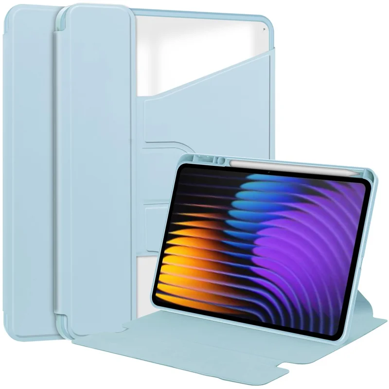 For Xiaomi Pad 7 Case 360° Rotary Stand PU Leather+Acrylic Tablet Cover (Without Keyboard) - Sky Blue