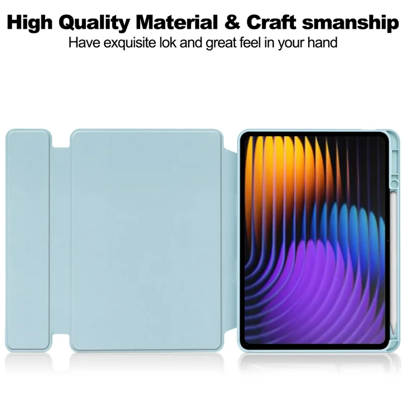 For Xiaomi Pad 7 Case 360° Rotary Stand PU Leather+Acrylic Tablet Cover (Without Keyboard) - Sky Blue