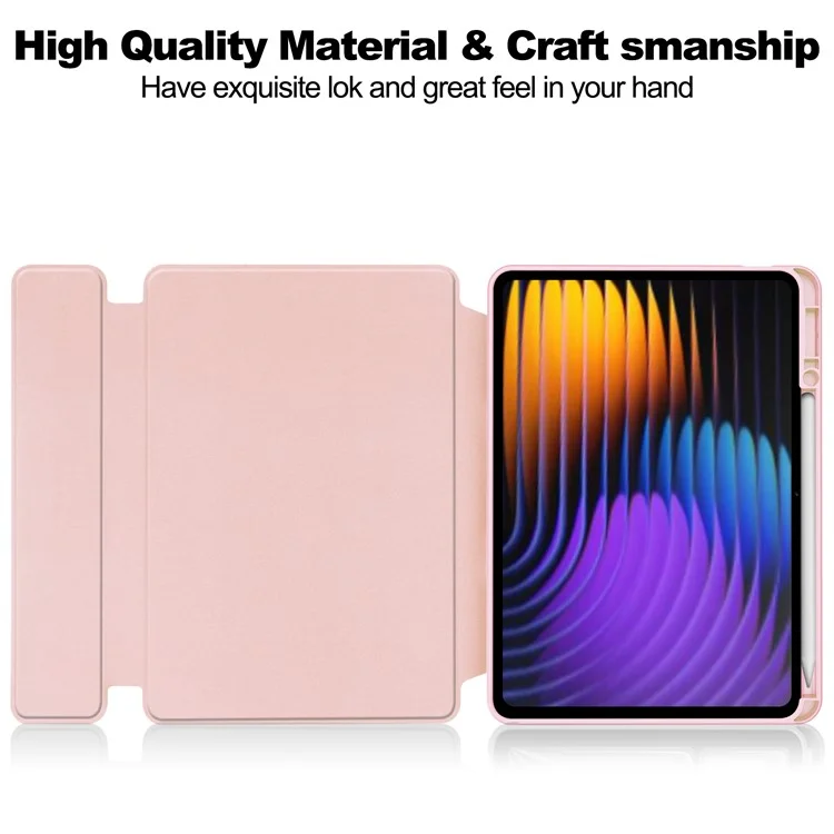 For Xiaomi Pad 7 Case 360-Degree Rotary Stand PU Leather+Acrylic Tablet Cover with Keyboard - Pink