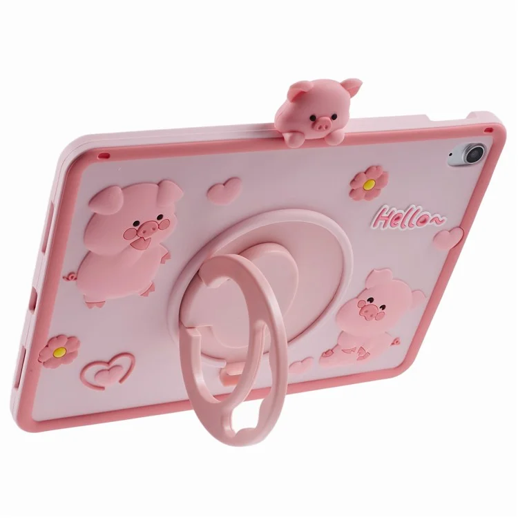 Custodia in silicone con tracolla e supporto per iPad 10.9 (2022), cover per tablet a forma di maiale cartoon