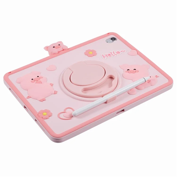 Custodia in silicone con tracolla e supporto per iPad 10.9 (2022), cover per tablet a forma di maiale cartoon