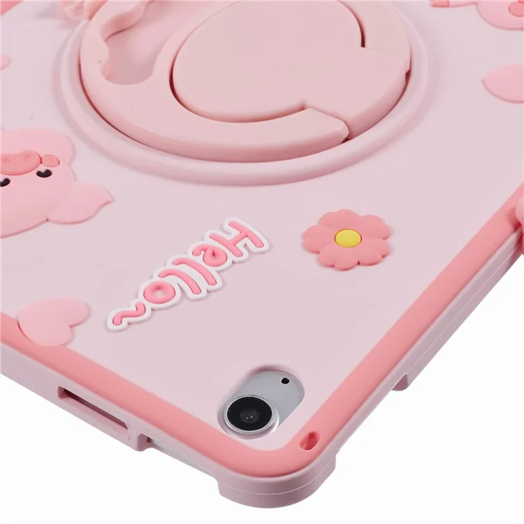 Custodia in silicone con tracolla e supporto per iPad 10.9 (2022), cover per tablet a forma di maiale cartoon