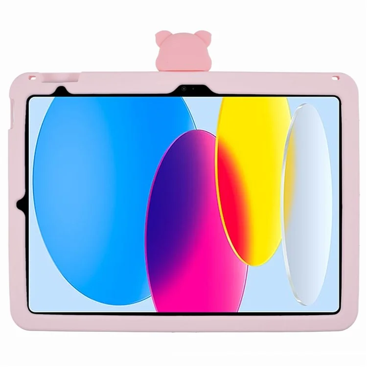 Custodia in silicone con tracolla e supporto per iPad 10.9 (2022), cover per tablet a forma di maiale cartoon