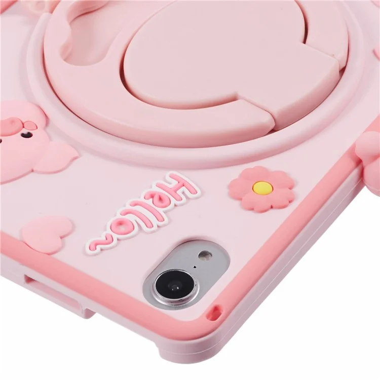 For iPad mini (2024) / mini (2021) Silicone Case with Shoulder Strap Kickstand Cartoon Pig Tablet Cover