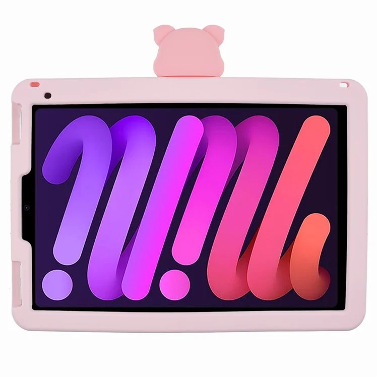For iPad mini (2024) / mini (2021) Silicone Case with Shoulder Strap Kickstand Cartoon Pig Tablet Cover