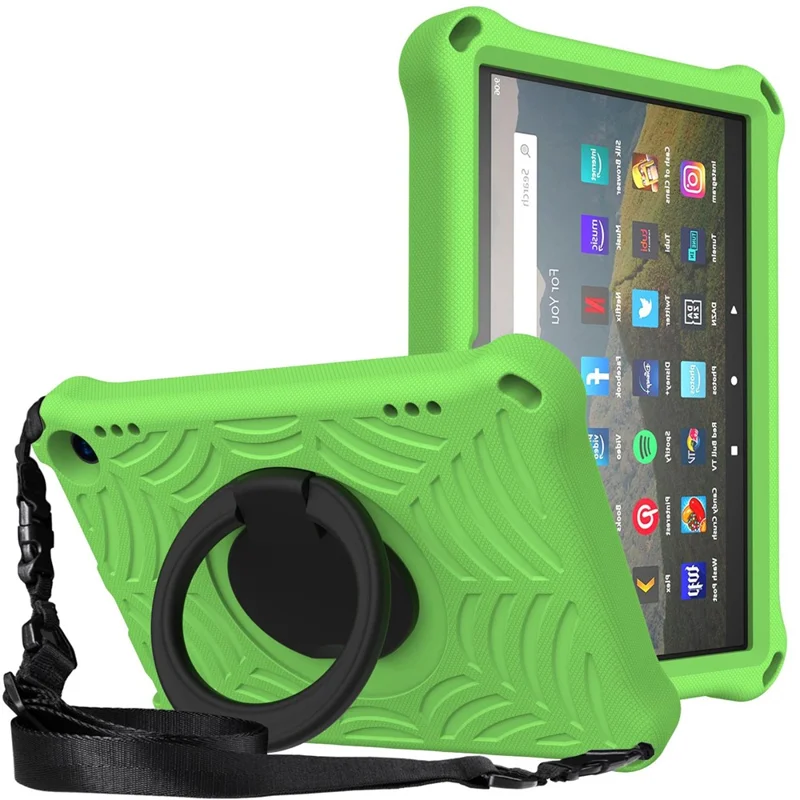 For Amazon Fire HD 8 (2020)/8 Plus (2020) Kickstand Tablet Case Anti-Scratch Protective Cover Shockproof EVA Case with Shoulder Strap - Green