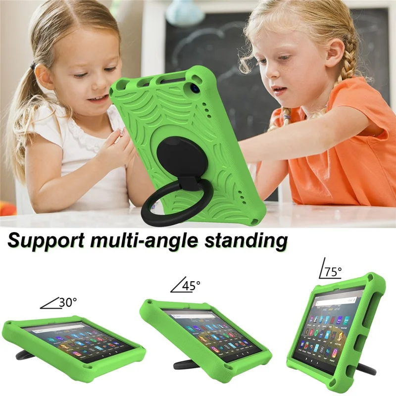 For Amazon Fire HD 8 (2020)/8 Plus (2020) Kickstand Tablet Case Anti-Scratch Protective Cover Shockproof EVA Case with Shoulder Strap - Green