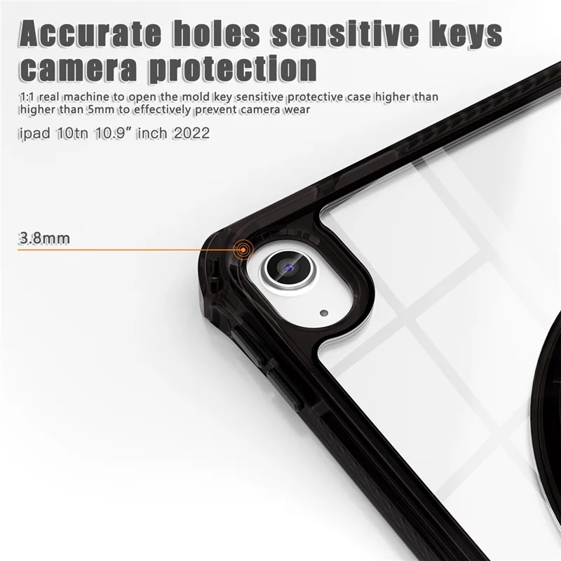 For iPad (2025) / 10.9 (2022) Kickstand Case Hand Strap PC+TPU+Acrylic Cover with Shoulder Strap - Black