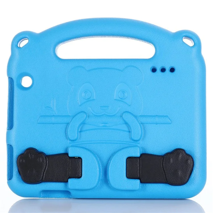 For Amazon Fire 7 (2022) Cartoon Panda EVA Tablet Case Kickstand Hand Grip Drop-resistant Protective Cover - Blue