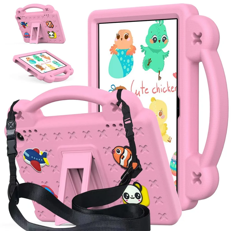 For Amazon Fire HD 8 (2024) Case Kids Cartoon Patterns Hand Grip Kickstand Tablet EVA Cover - Pink