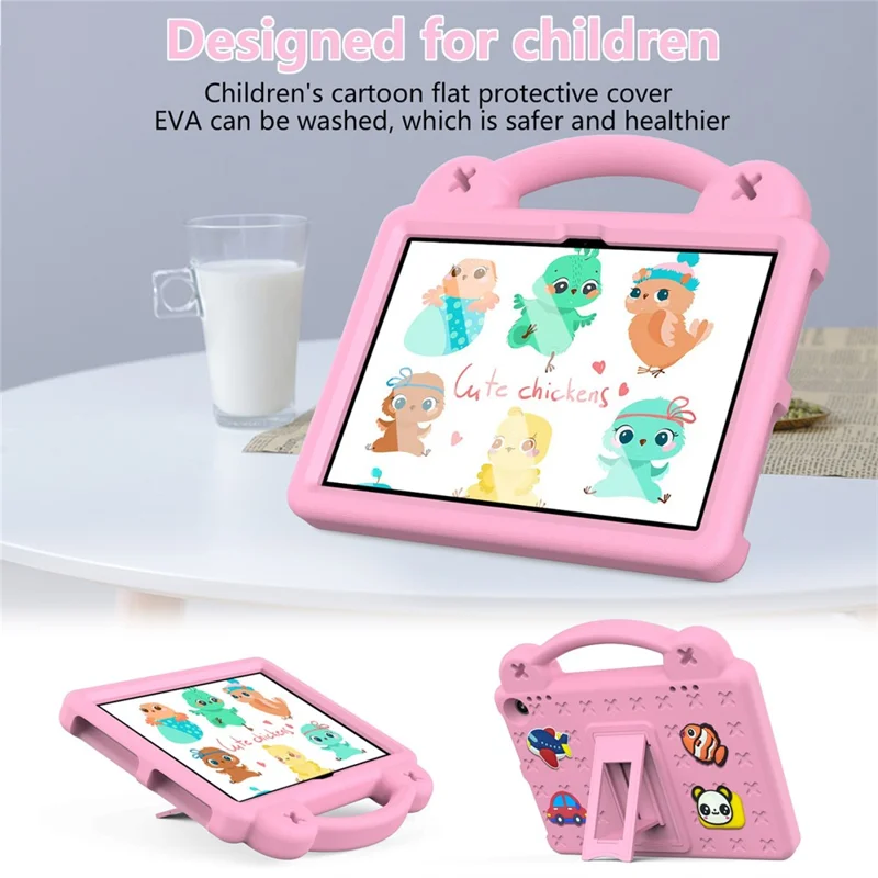 For Amazon Fire HD 8 (2024) Case Kids Cartoon Patterns Hand Grip Kickstand Tablet EVA Cover - Pink