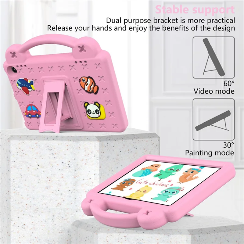 For Amazon Fire HD 8 (2024) Case Kids Cartoon Patterns Hand Grip Kickstand Tablet EVA Cover - Pink