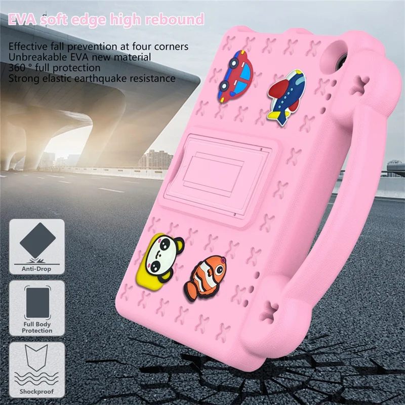 For Amazon Fire HD 8 (2024) Case Kids Cartoon Patterns Hand Grip Kickstand Tablet EVA Cover - Pink