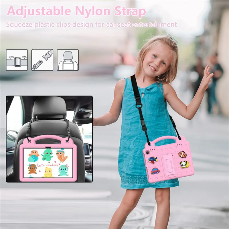 For Amazon Fire HD 8 (2024) Case Kids Cartoon Patterns Hand Grip Kickstand Tablet EVA Cover - Pink