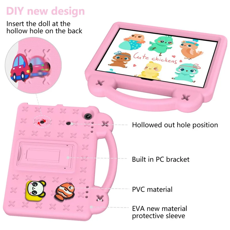 For Amazon Fire HD 8 (2024) Case Kids Cartoon Patterns Hand Grip Kickstand Tablet EVA Cover - Pink