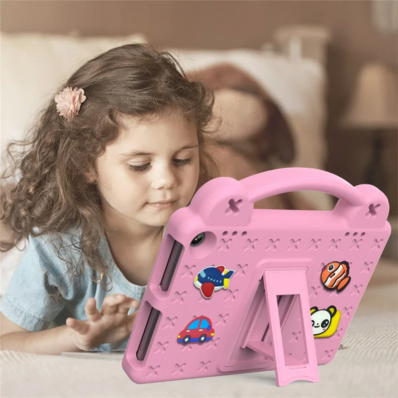 For Amazon Fire HD 8 (2024) Case Kids Cartoon Patterns Hand Grip Kickstand Tablet EVA Cover - Pink