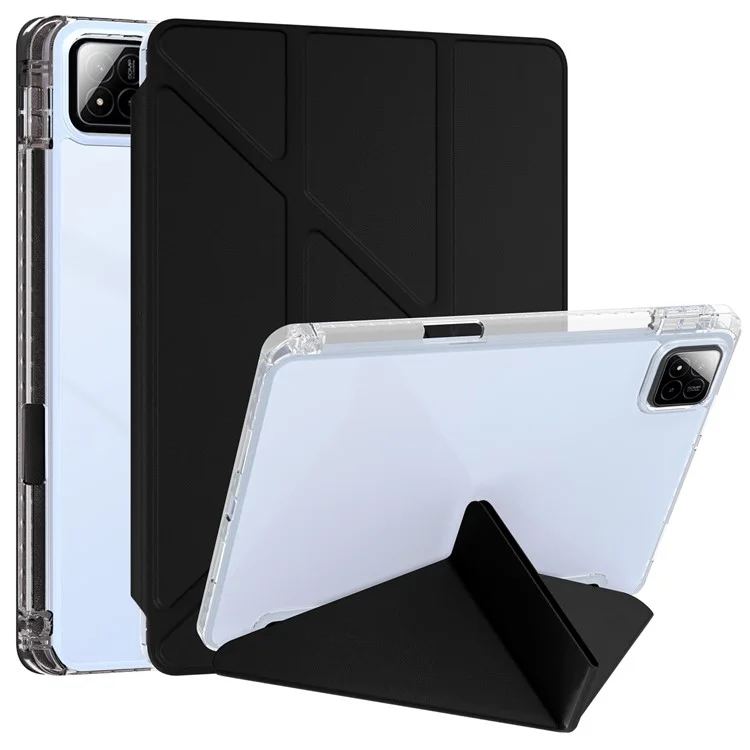 Custodia per Xiaomi Pad 7 Pro / Pad 7 in pelle PU con supporto Origami, cover trasparente per tablet - Nero