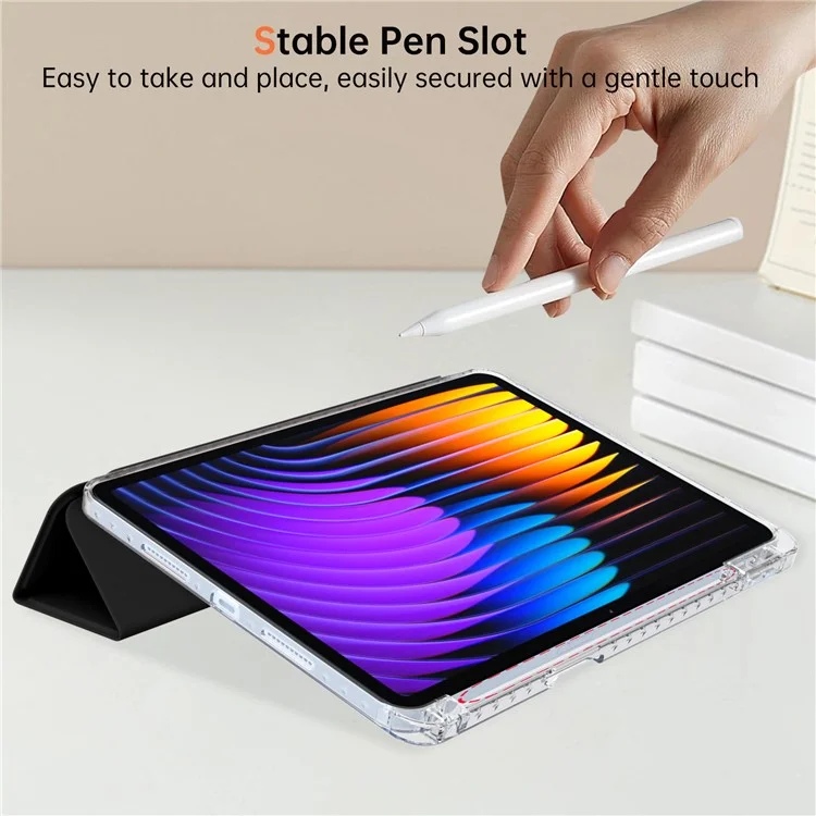 Custodia per Xiaomi Pad 7 Pro / Pad 7 in pelle PU con supporto Origami, cover trasparente per tablet - Nero
