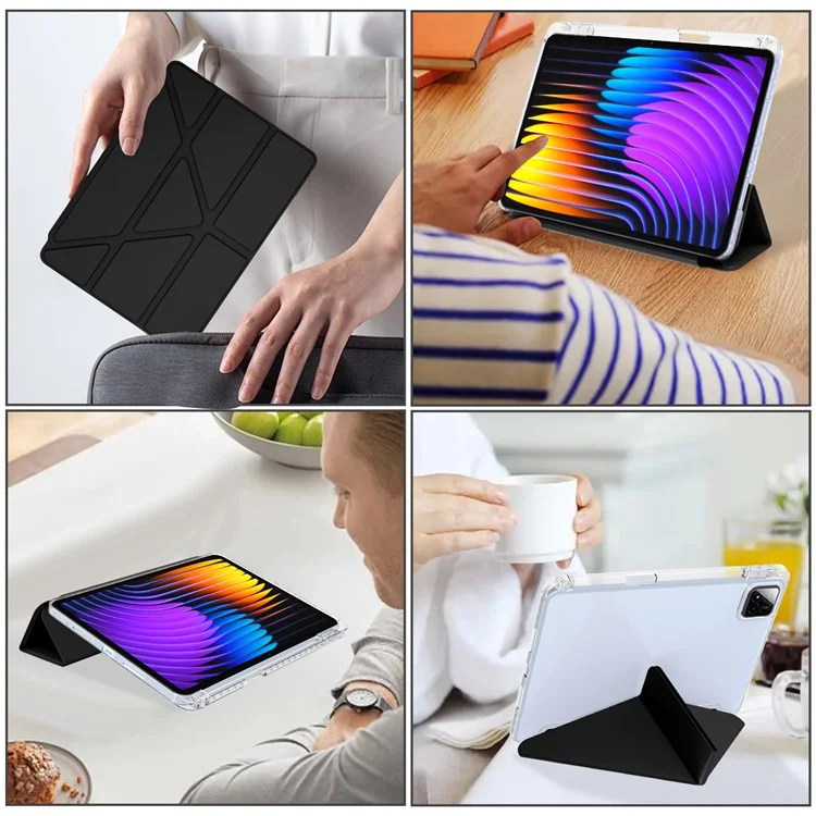 Custodia per Xiaomi Pad 7 Pro / Pad 7 in pelle PU con supporto Origami, cover trasparente per tablet - Nero