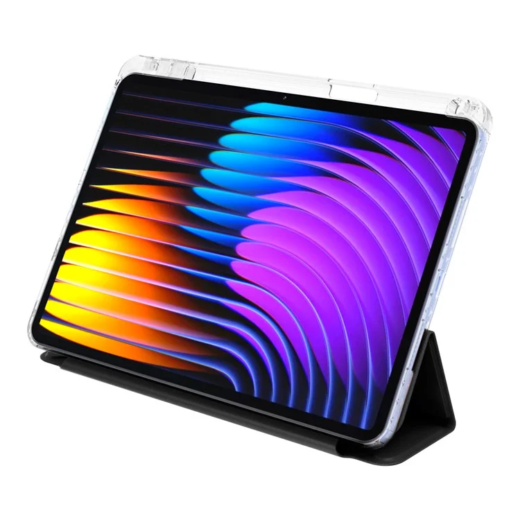 Custodia per Xiaomi Pad 7 Pro / Pad 7 in pelle PU con supporto Origami, cover trasparente per tablet - Nero