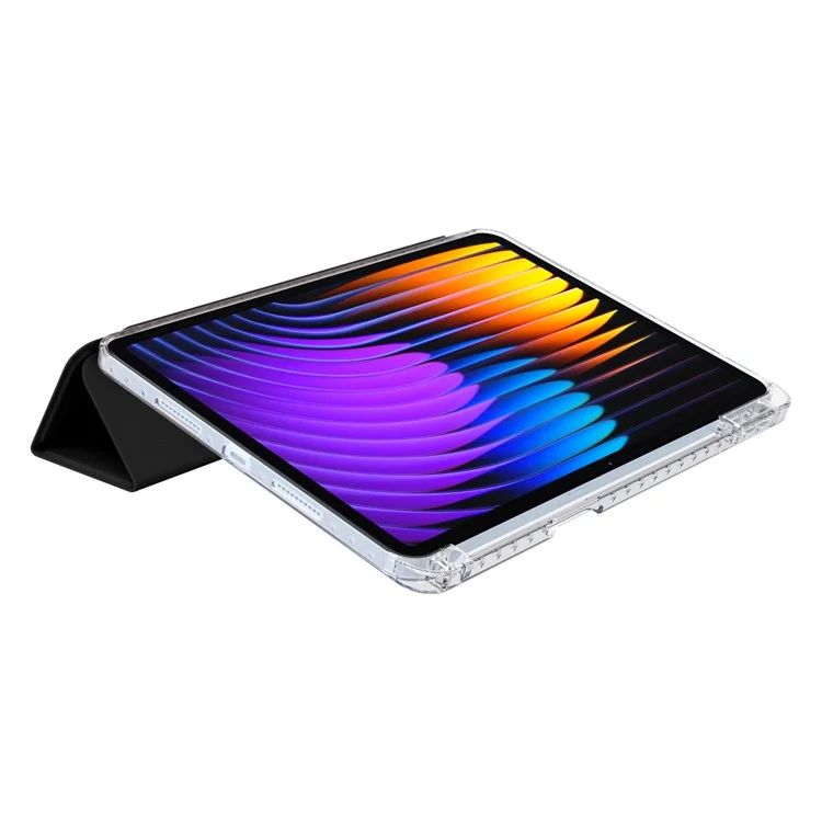 Custodia per Xiaomi Pad 7 Pro / Pad 7 in pelle PU con supporto Origami, cover trasparente per tablet - Nero