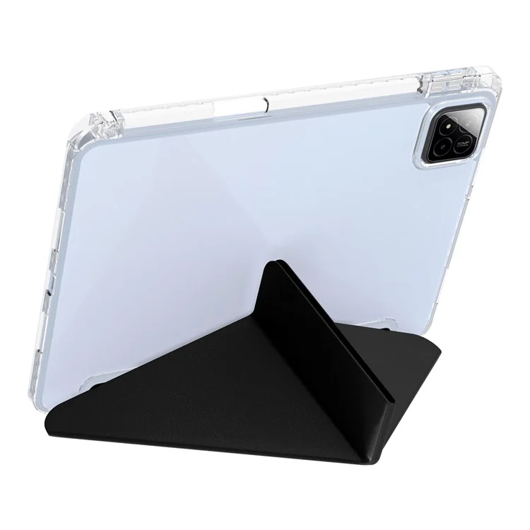 Custodia per Xiaomi Pad 7 Pro / Pad 7 in pelle PU con supporto Origami, cover trasparente per tablet - Nero