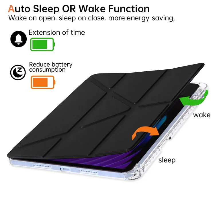 Custodia per Xiaomi Pad 7 Pro / Pad 7 in pelle PU con supporto Origami, cover trasparente per tablet - Nero