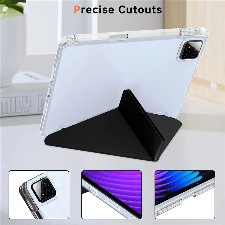 Custodia per Xiaomi Pad 7 Pro / Pad 7 in pelle PU con supporto Origami, cover trasparente per tablet - Nero