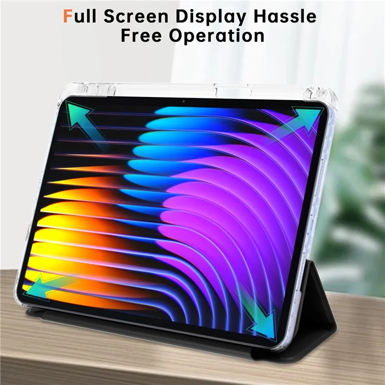 Custodia per Xiaomi Pad 7 Pro / Pad 7 in pelle PU con supporto Origami, cover trasparente per tablet - Nero