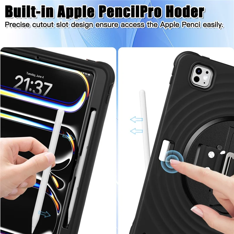 Voor iPad Pro 13 (2025) / 13 (2024) Hoes Kickstand Handgreep Tabletcover met Schouderriem - Zwart