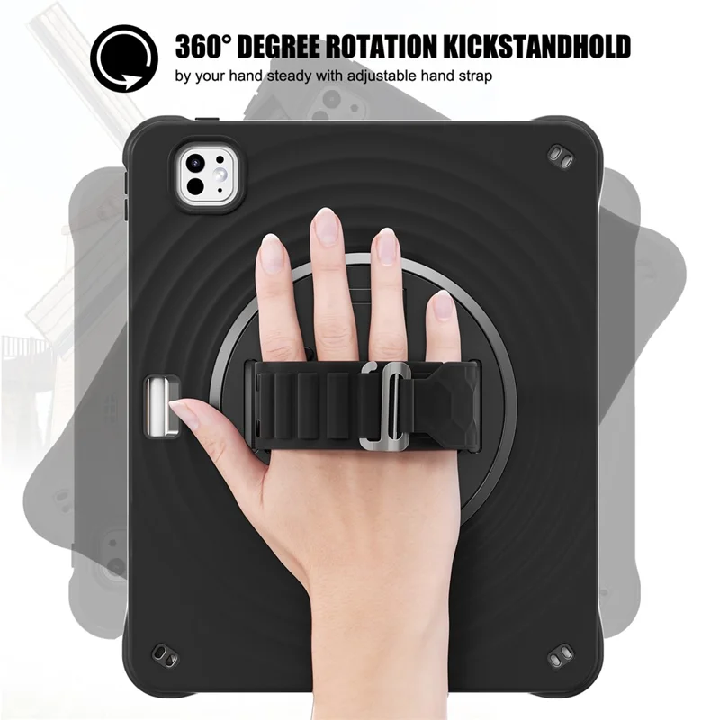 Voor iPad Pro 13 (2025) / 13 (2024) Hoes Kickstand Handgreep Tabletcover met Schouderriem - Zwart