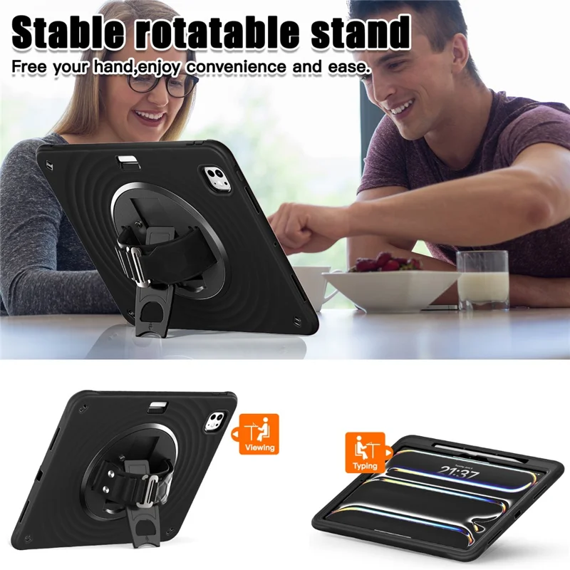 Voor iPad Pro 13 (2025) / 13 (2024) Hoes Kickstand Handgreep Tabletcover met Schouderriem - Zwart