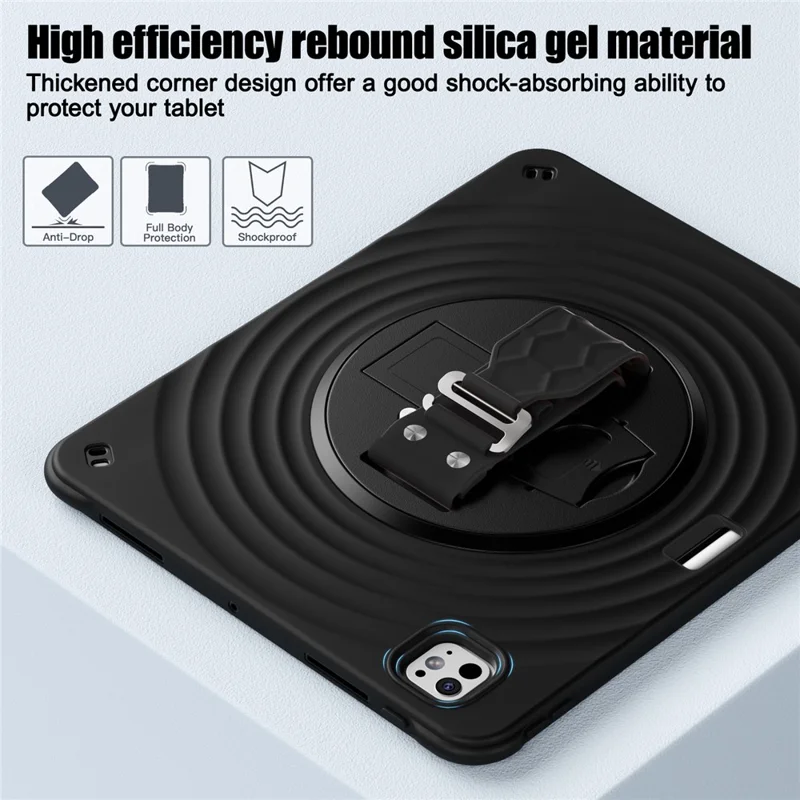 Voor iPad Pro 13 (2025) / 13 (2024) Hoes Kickstand Handgreep Tabletcover met Schouderriem - Zwart