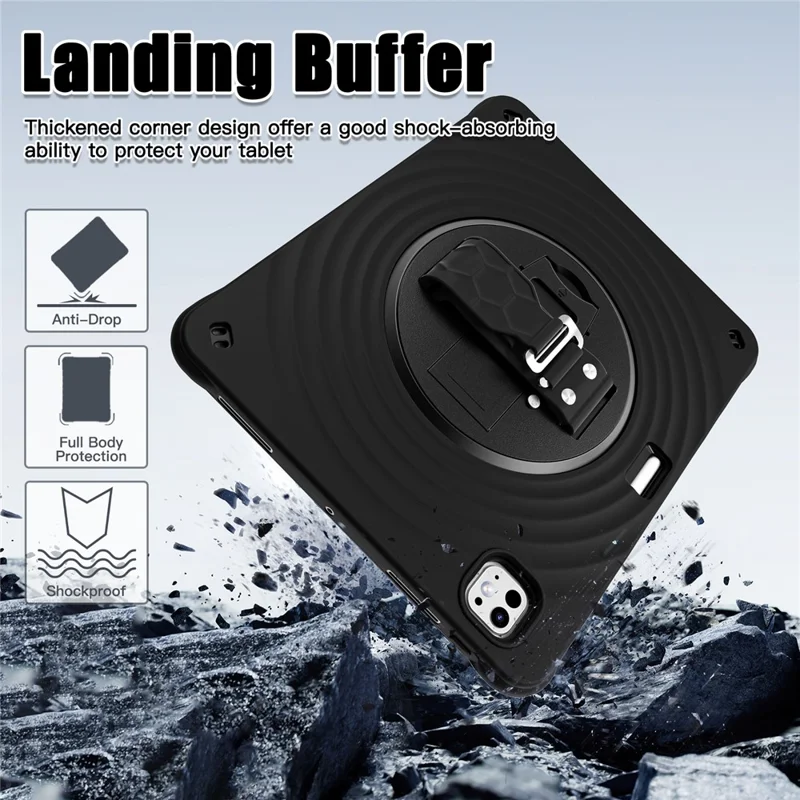 Voor iPad Pro 13 (2025) / 13 (2024) Hoes Kickstand Handgreep Tabletcover met Schouderriem - Zwart